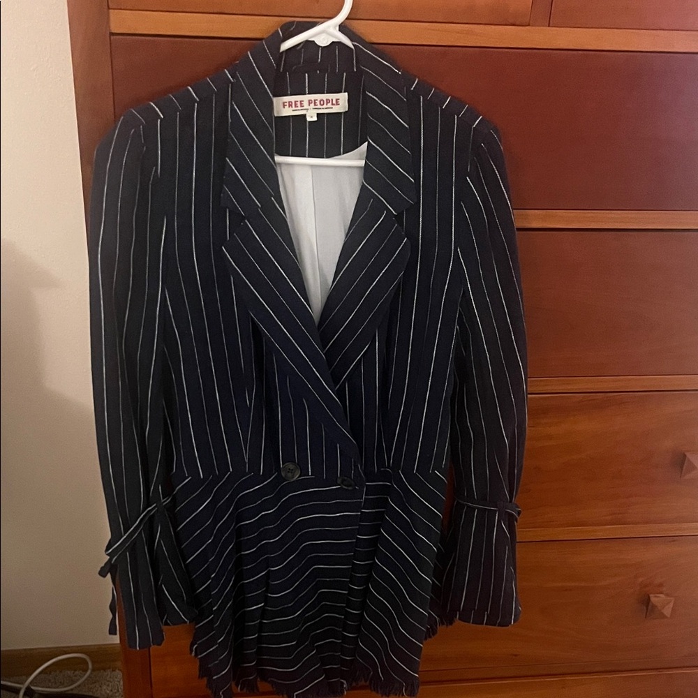 Free People Dark Blue Pinstripe Blazer, Size Medium